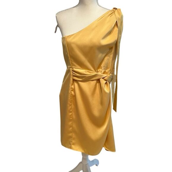 Elle Zeitoune One Shoulder Yellow Mini Dress Size Large - Picture 3 of 8
